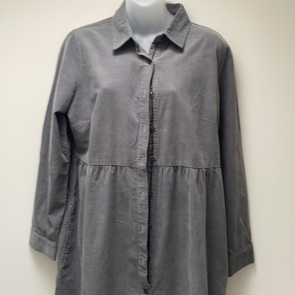 Shirt dress Coldwater Creek size 12 P grey Corduroy long sleeve New button gray - Picture 2 of 7